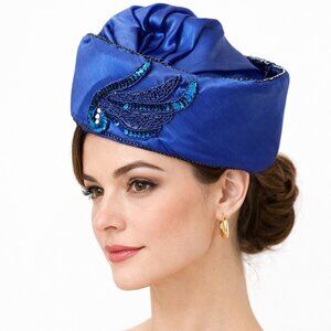 Elizabeth Hawkins Original Vintage Brilliant Blue Sequin Retro Ladies Church Hat